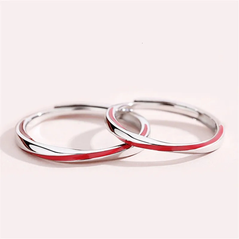 Drop Couples Rings Red Enamel Adjustable Finger Ring Silver-Color Ring For Women Men Statement Jewelry 250103