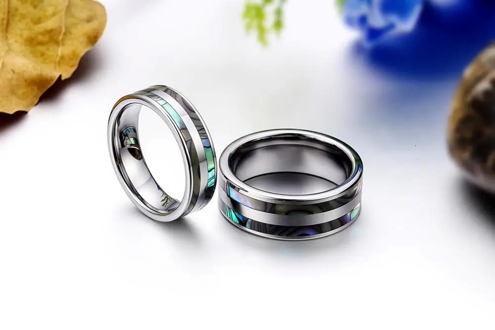 BONISKISS High Polish Tungsten Engagement Rings Set with Double Abalone Inlay for Couples Wedding Bands - 1PCS Bijoux Jewelry 250103