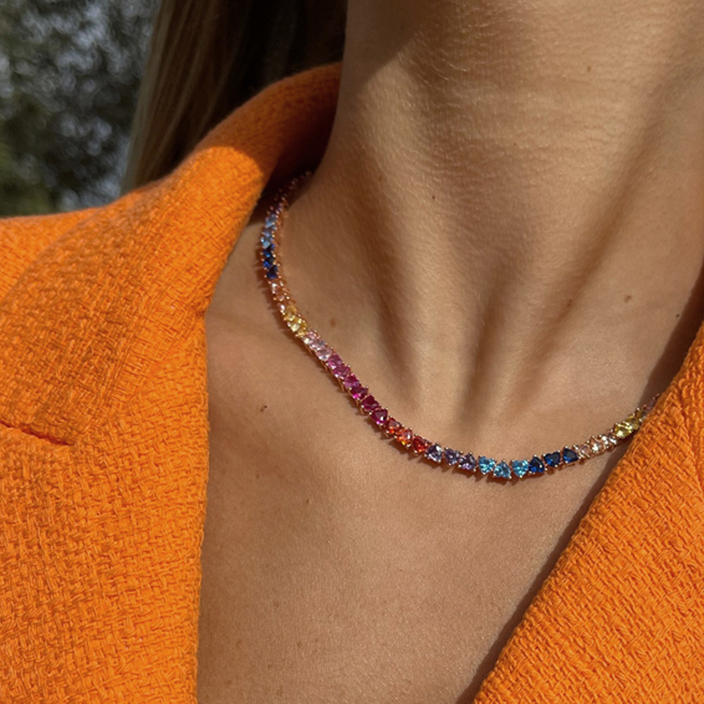 Hip Hop Colorful Love Heart Tennis Chain Necklace Jewelry Choker Valentine's Day Gifts