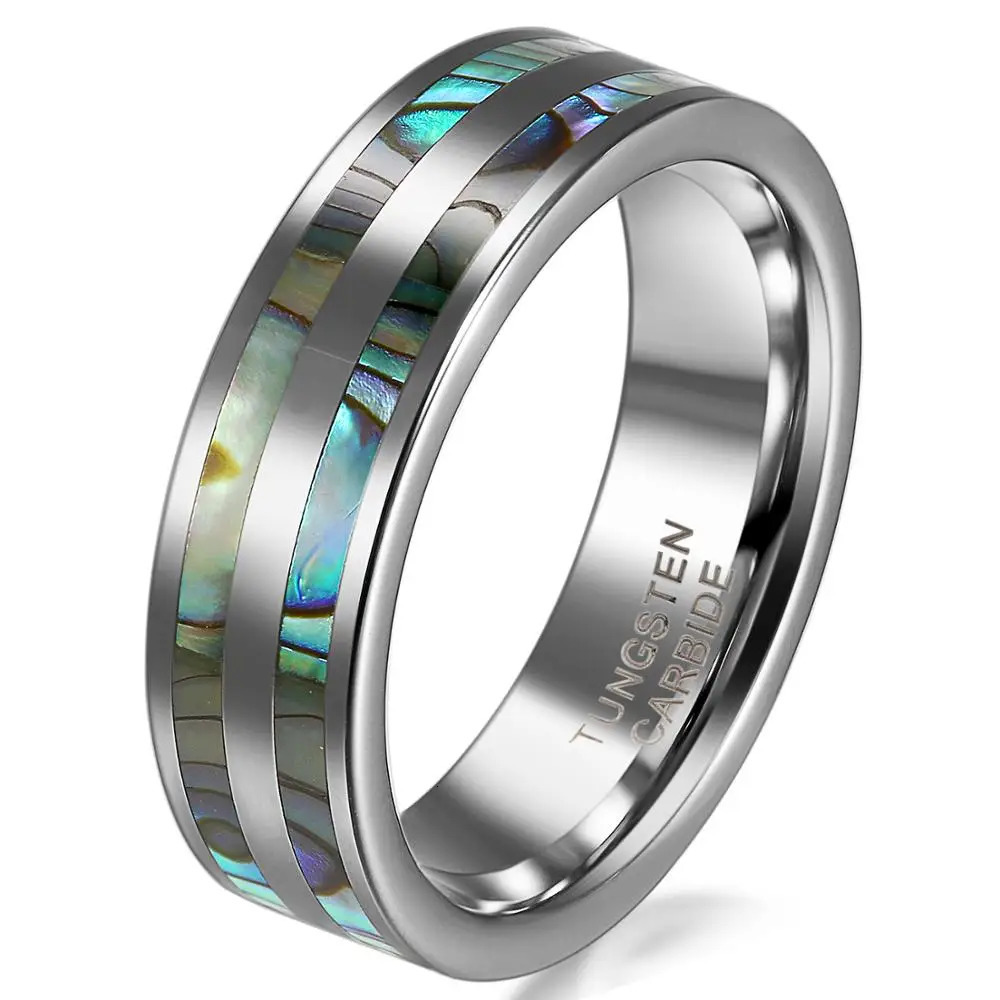 BONISKISS High Polish Tungsten Engagement Rings Set with Double Abalone Inlay for Couples Wedding Bands - 1PCS Bijoux Jewelry 250103