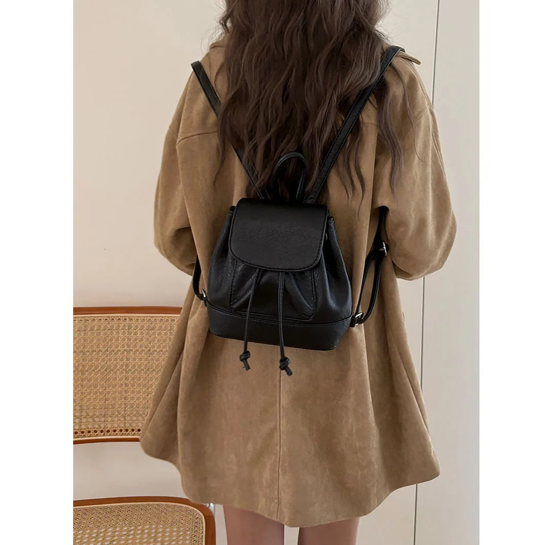 Solid Small String Backpacks PU Large Capacity High Quality Cute Fresh Fashion Backpacks for Women Casual Versatile on Sale 250102