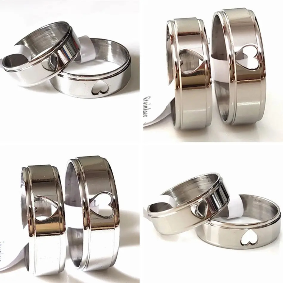 36pcs/lot Stainless Steel 2 Color Hollowed Out Heart Rings Trendy Lovers Jewelry Couples Gift 250103