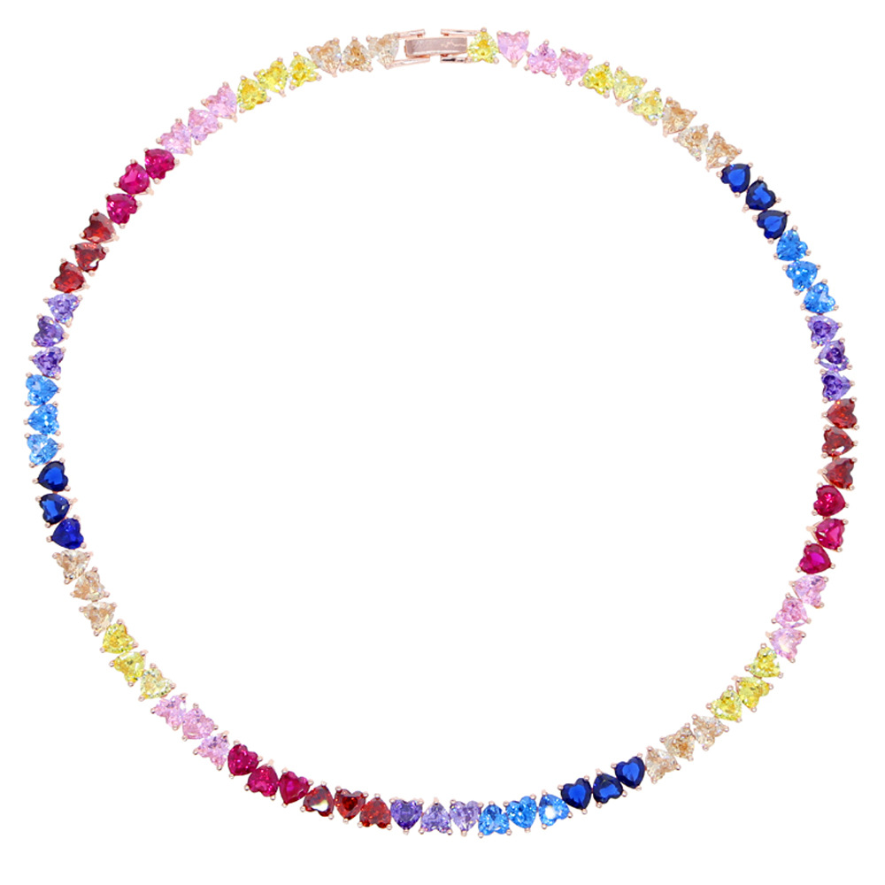 Hip Hop Colorful Love Heart Tennis Chain Necklace Jewelry Choker Valentine's Day Gifts