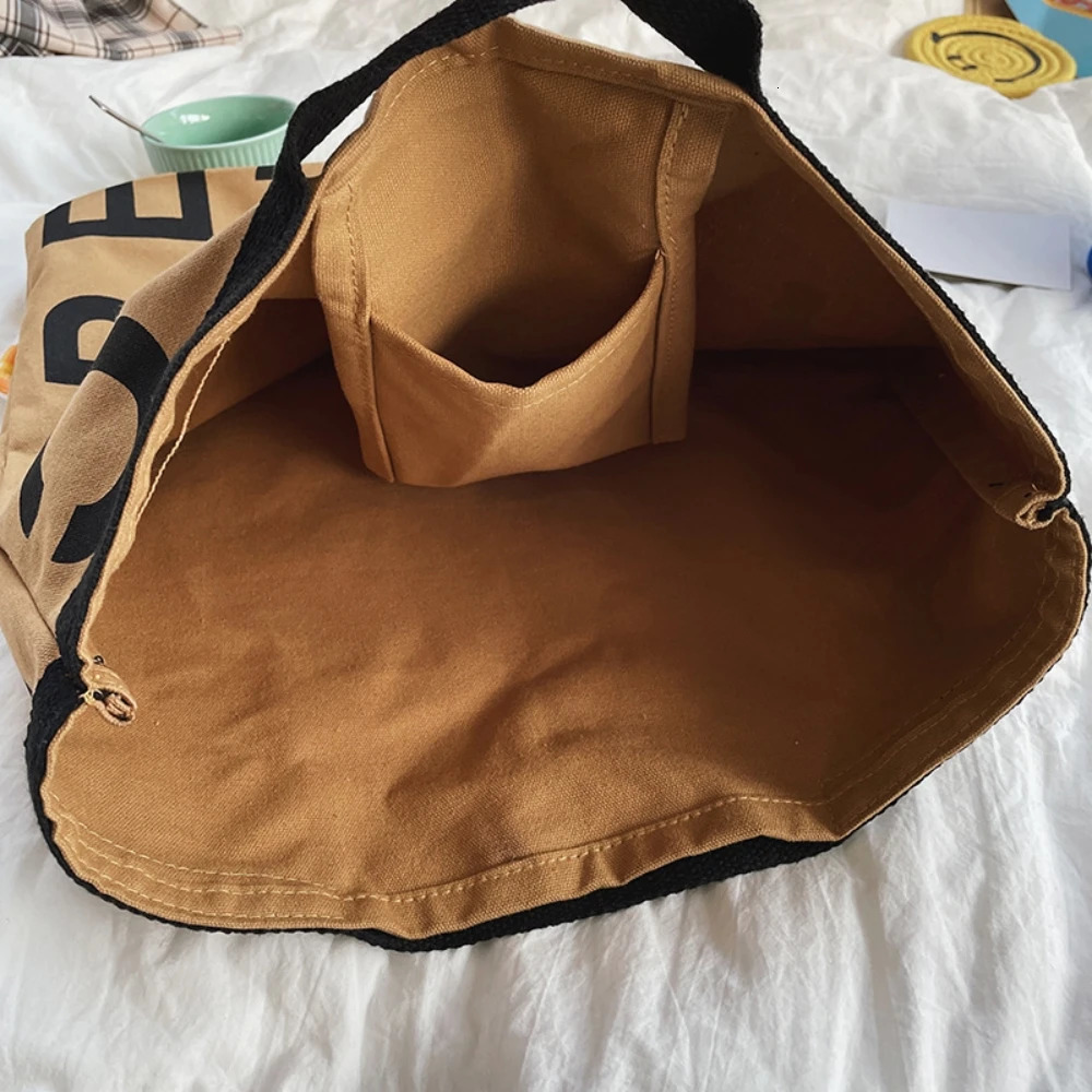 Unisex Canvas Handbag Large Capacity Fashion Shopping Bag Lazy Style Graffiti Art Canvas Bag Printing Letter Shoulder Tote Bags 250102