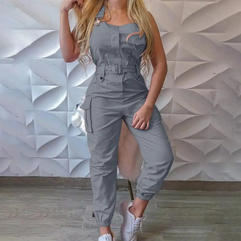 Women Bodycon Jumpsuit High Waist Halter Cargo Jumpsuit Summer Slim Trendy Casual Pocket Halter Overall Women Pants monos mujer 241230