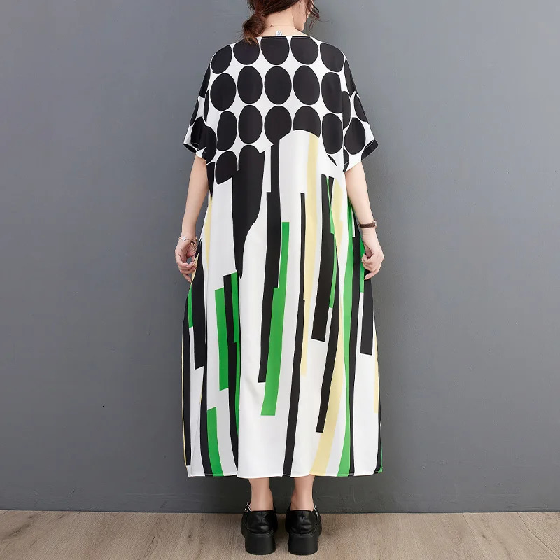 Wxw0122 Printed A-line Dress Womens O-neck Long T-shirt Dress Short Sleeve Casual Retro Midi Dress Womens Retro Womens Dress 250103