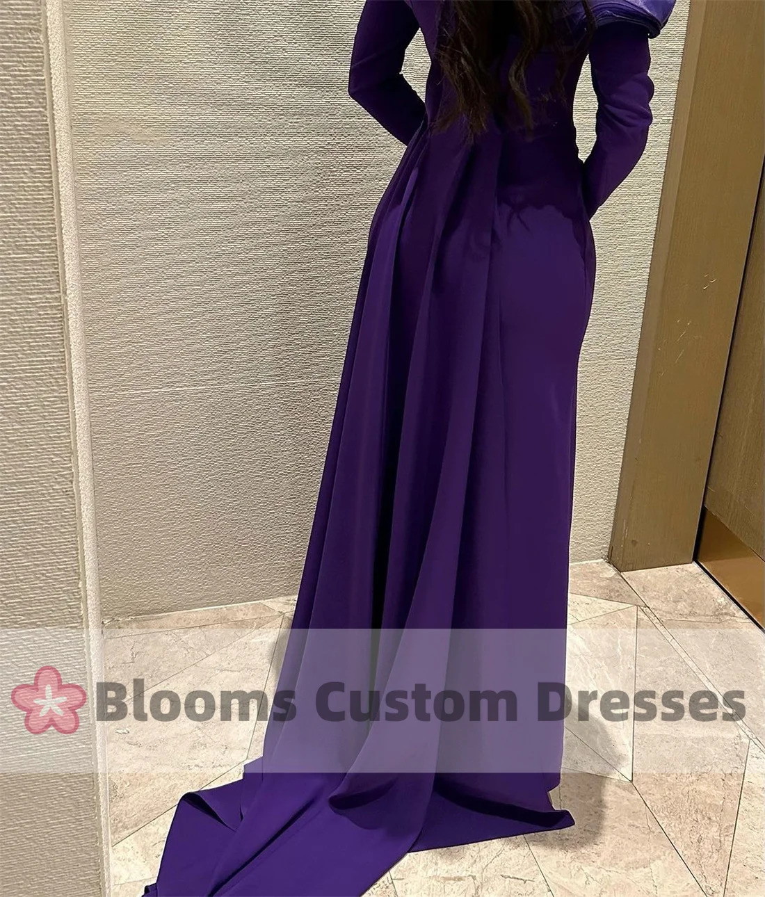 Blooms Purple Shoulder Long Sleeve Customized Evening Dress Used for Special Occasion Ruffle Party Dress Post Train Ball Dress 250103