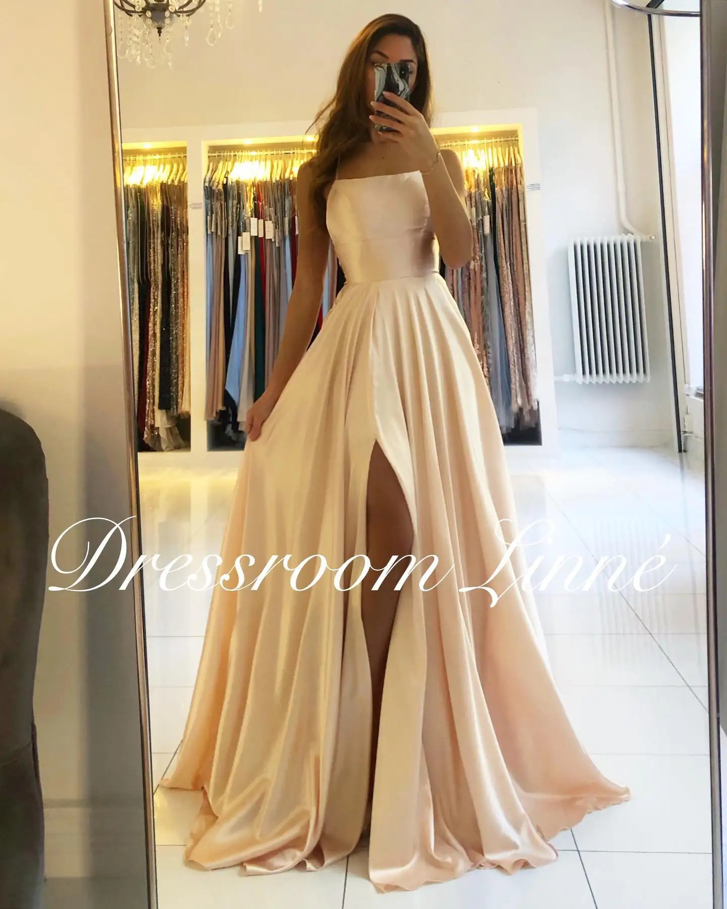 FATAPESEE PROM Dress Spandex Satin Seam Side Skirt A-LINE Exclusive Elastic Smooth Satin High Splitting Long Simple Night Party 250103