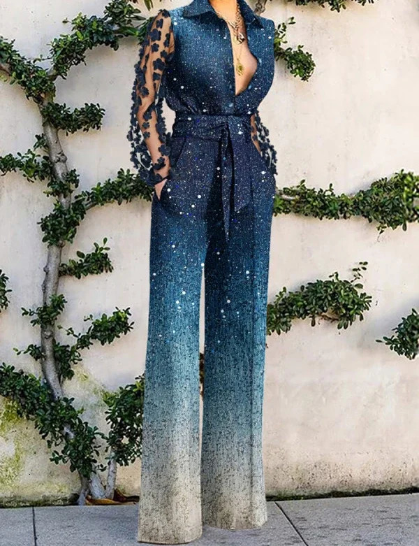 Sexy Jumpsuits Women Fashion Versatile Lace Patchwork Flared Loose Y2k Jump Suits for Female Streetwear Spring/Summer 241230