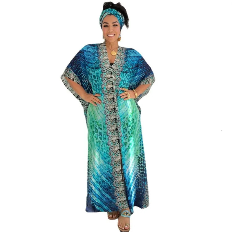 Summer Bikini Womens Long Attic Printed Swimsuit Cover Casual Beach Maxi Dress Abaya Beach Dress Bohemian Dress 250103