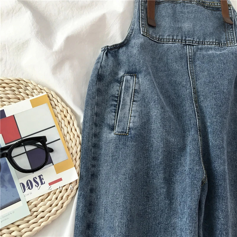 Women Denim Jumpsuits Vintage Blue Adjustable Straps Loose Straight Overalls Spring Autumn Female Casual Jeans 241230