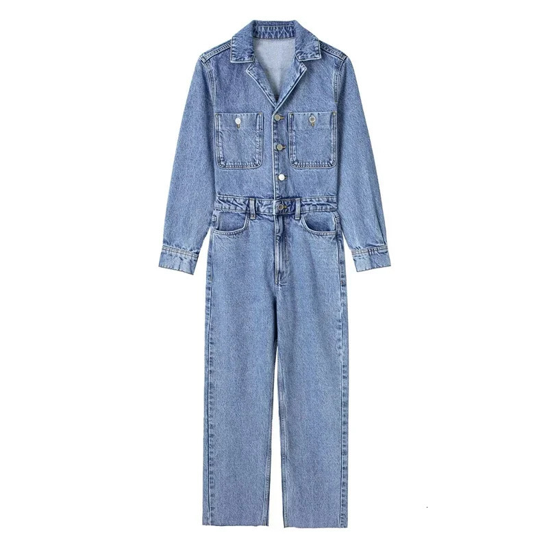 Streetwear Jeans Jumpsuits Fall Clothes Women Full Sleeve Long Pants Denim Rompers Playsuits One Pieces Set Overalls Outfit 241230