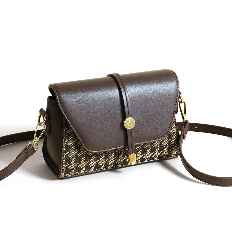 2024 New Women's Tote Canvas Splicing Leather Small Square Premium Qianniao Grid Underarm Single Shoulder Crossbody Bag