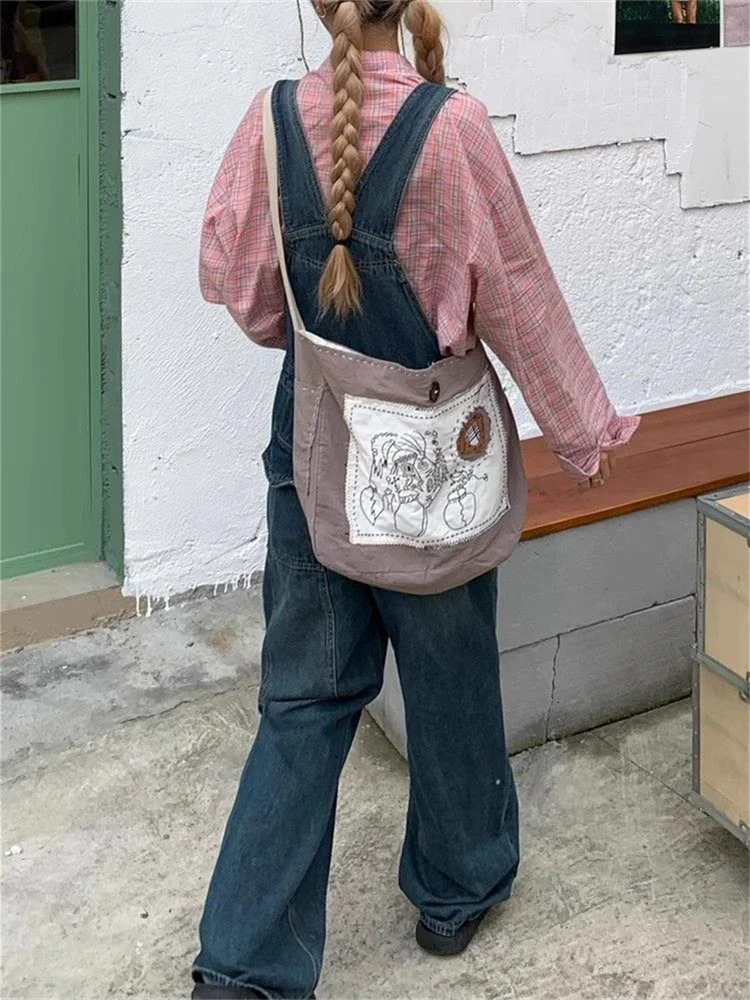 Womens Vintage Blue Overalls Fashion Wide Leg Suspender Jumpsuits Pants Female Streetwear Rompers Straight Denim Trouser 241230