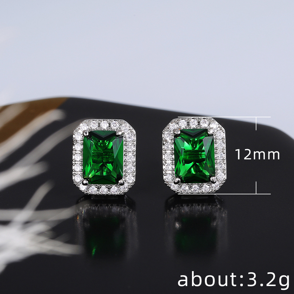Handmade Sparkling Stud Earrings Luxury Jewelry 925 Sterling Silver Princess Cut Emerald Zircon CZ Diamond Party Elegant Women Wedding Earring Gift