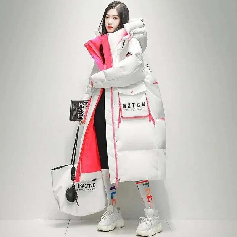 Winter Hooded X-Long 90% White Duck Coat Women Glossy Waterproof Thick Loose Outerwear Warm Parka Snow Down Jacket