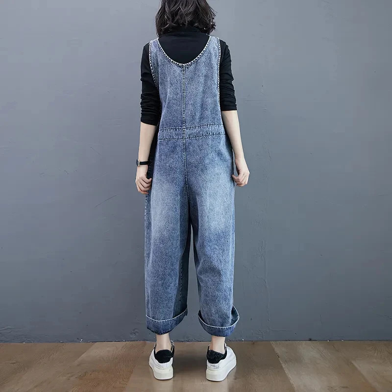 Denim Strap Pants For womens Streetwear 2025 Spring/summer Loose Wide leg Long Jeans Fashion Casual Student Denim Jumpsuit 241230