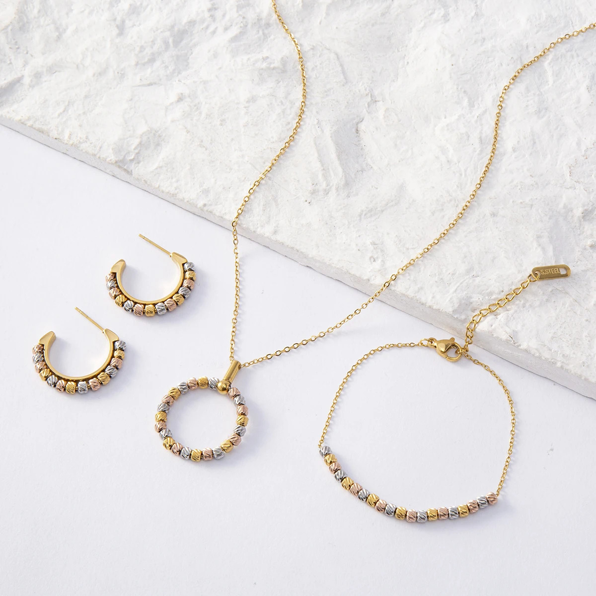 Feb Mixed Color Fashion Jewelry Set Womens Stainless Steel Exquisite Jewelry Wedding Accessories 250102