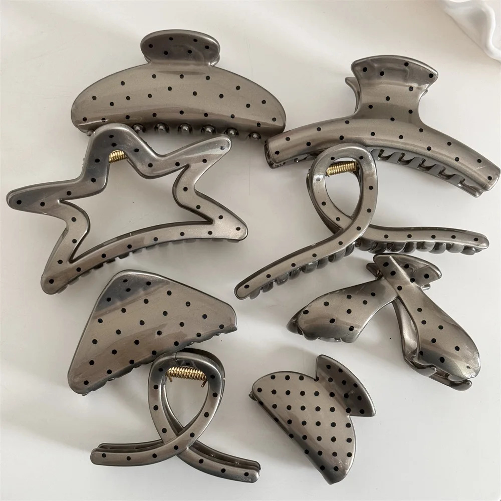 France Style Women Senior Large Black Wave Dot n Hair Claw Barrettes Girl Fashion Hair Clip Sweet Hair Accessories Headwear 250103
