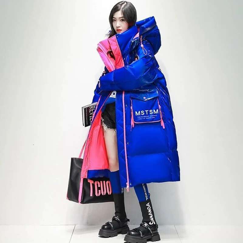 Winter Hooded X-Long 90% White Duck Coat Women Glossy Waterproof Thick Loose Outerwear Warm Parka Snow Down Jacket