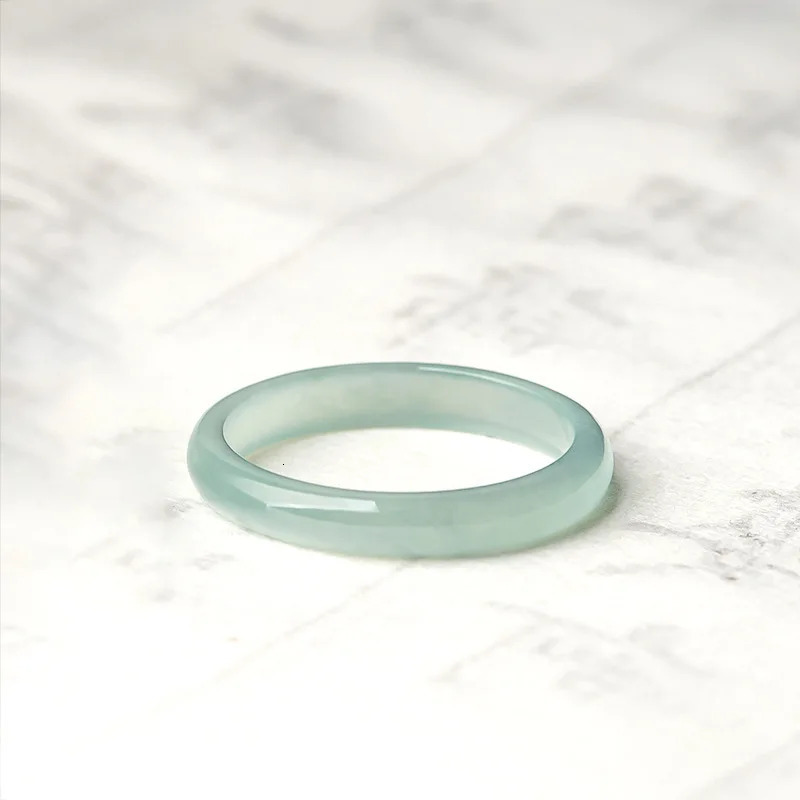 Natural Old Pit A Goods Jade Light Blue Water Ring For Mens Gifts Womens Couple Ring Ice Jadeite Square Jewelry Drop 250103