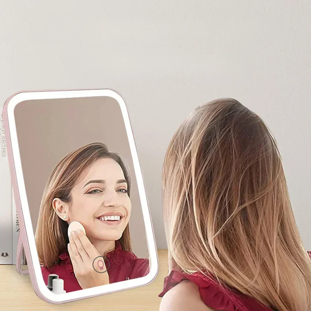 LED Foldable Makeup Mirror Rechargeable Rotating Portable Lamp Ladies Dormitory Beauty Cosmetic Mirror Travel Touch Control 250103