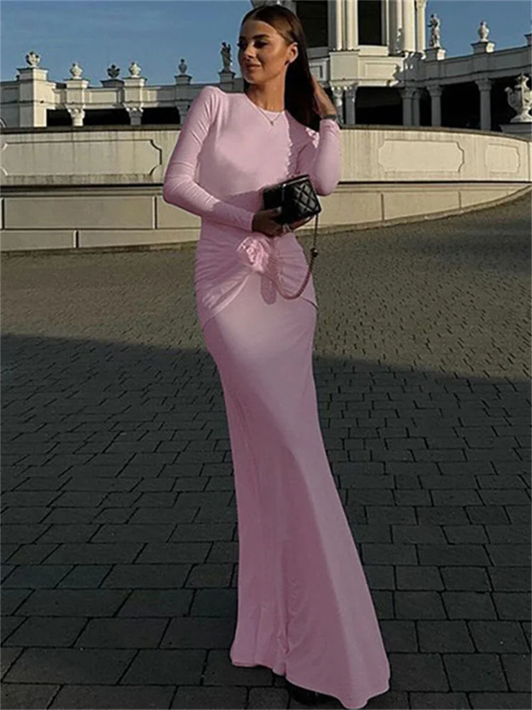 Tossy Floral Fashion Elegant Long Womens Wear High Waist Patch Ultra Thin Party Dress Womens Solid Tight Dress 250103