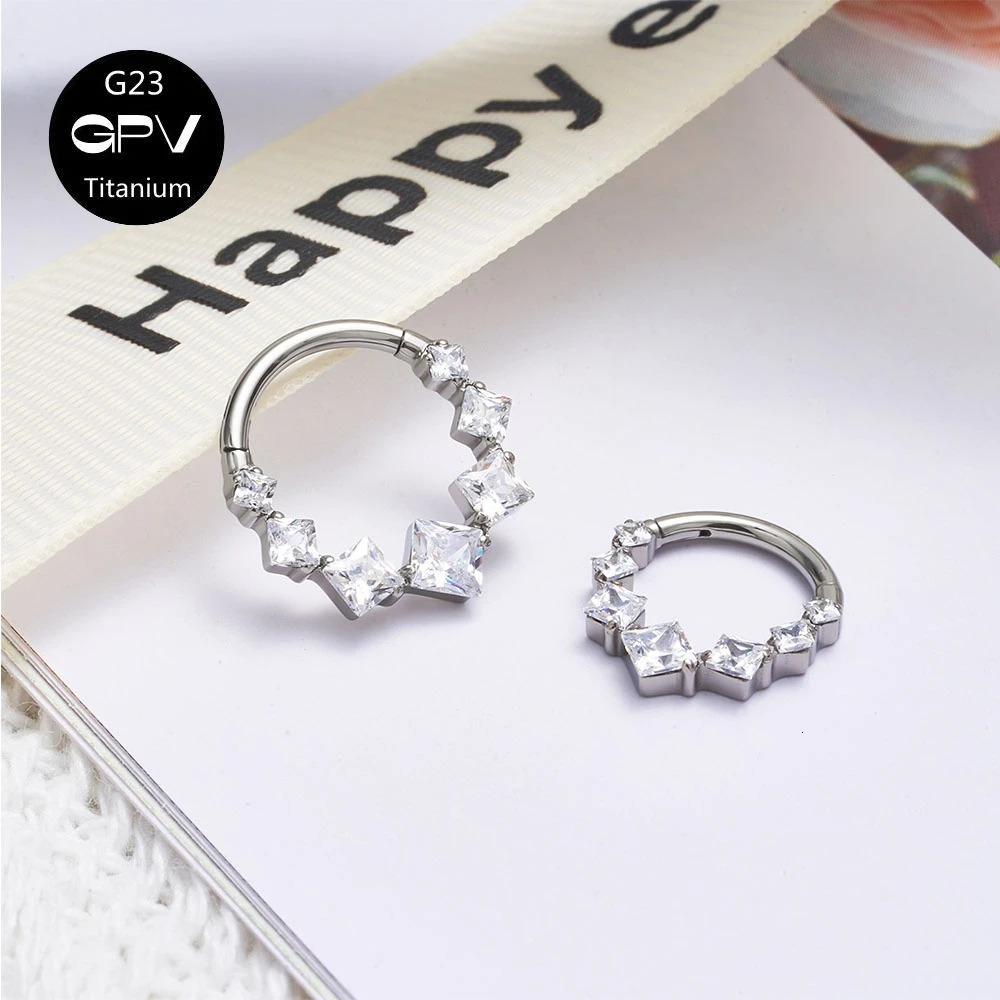 G23 F136 Nasal Diaphragm Ring Square Zircon Punk Mens and Womens Perforated Jewelry Nose Ring Earrings 250103