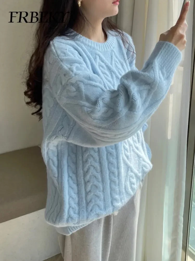 Sweater Woman Winter Round Neck Bottoming Twist Lazy Wind Loose Casual Knit Pullover Long Sleeve Jumper 250103