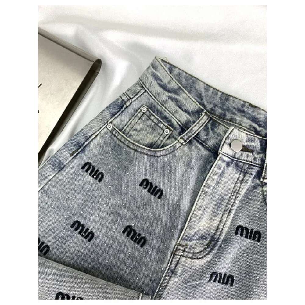 Y2K Korean Fashion Baggy Jeans Narrow Letter Hot Dia High Waisted Denim Straight Women New Slim Wide Leg Pants
