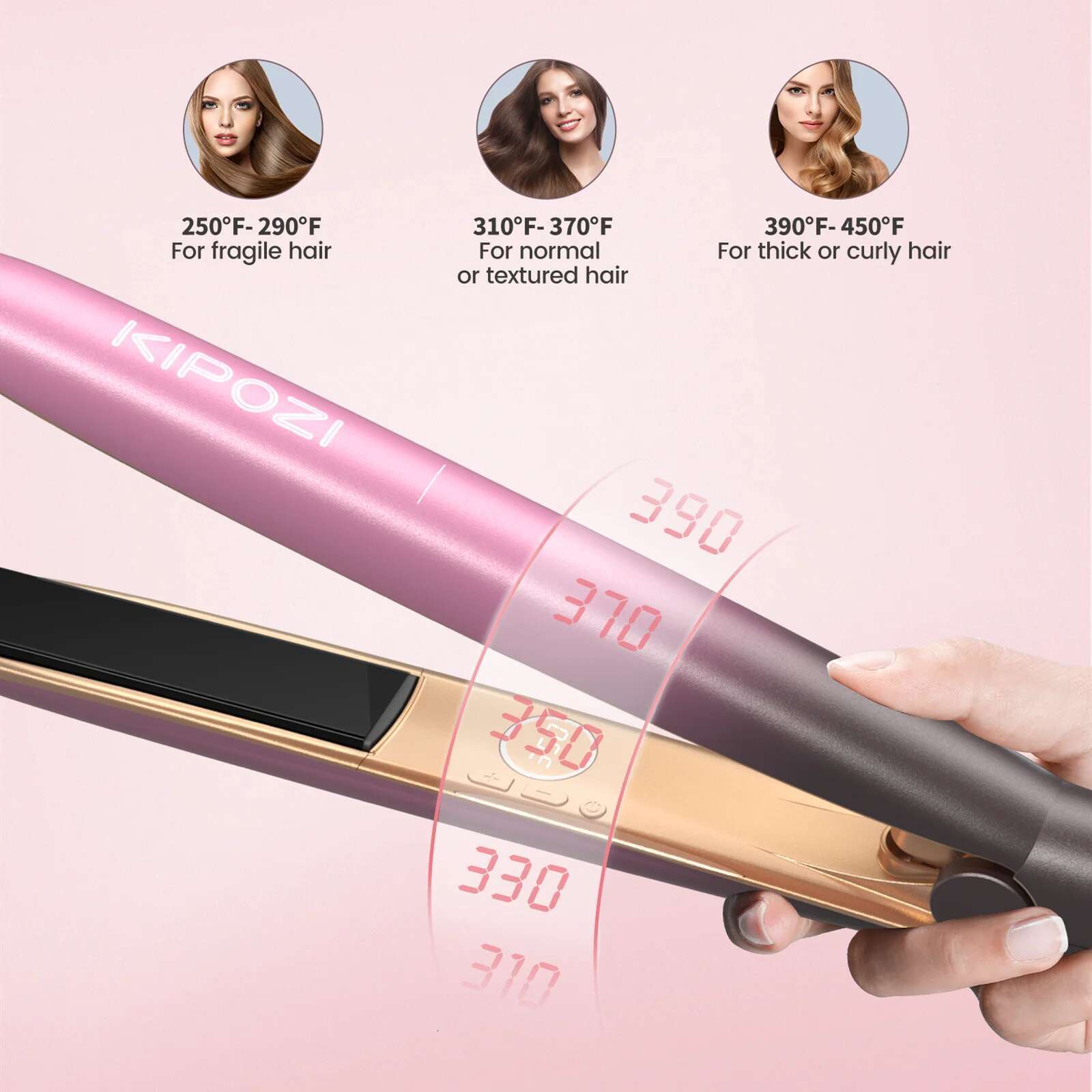 KIPOZI R7 Rose Gold Straightener Curg Titanium Flat Iron for Different Style Salon Hair Styg Tool