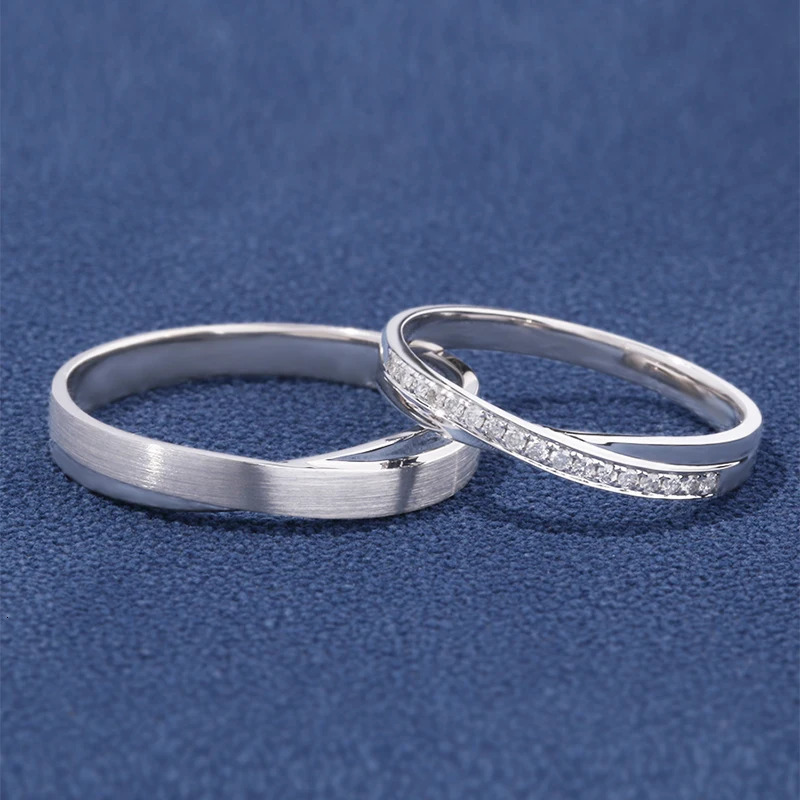 Pure Custom Handcrafted Linked S925 Silver Diamond Mens Womens Couple Rings Engraved Wedding Engagement Gift 250103