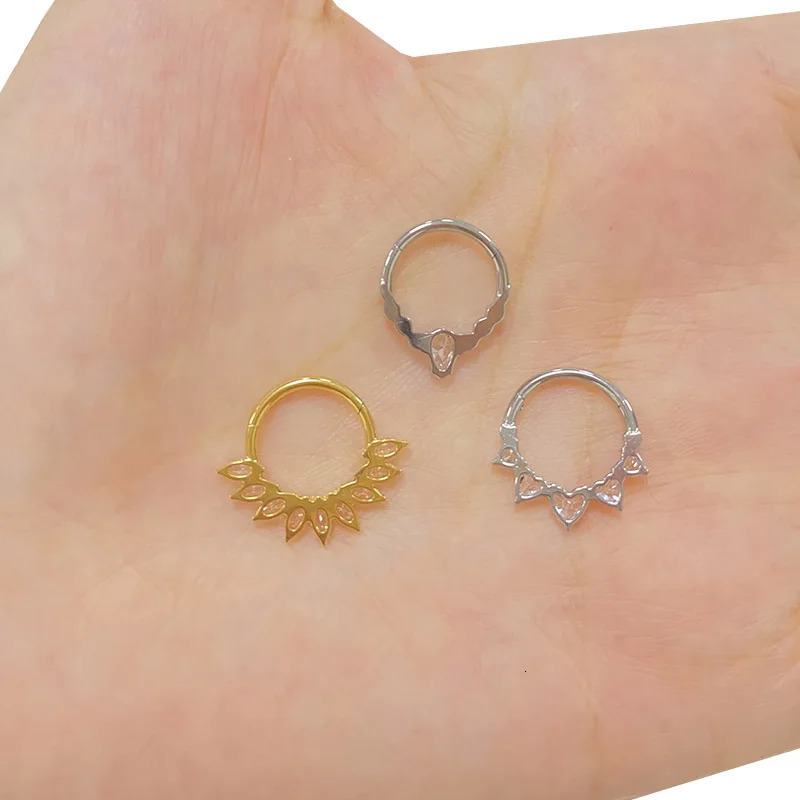 ASTM F136 EAR Nose Ring PIERC with CZ Segment Hoop Ring Face Hinged Segment Clicker Labret Cartilage Piercing Jewelry 250103