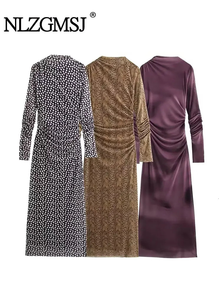 TRAF Print Tulle Dress Woman Pleated Long Dresses For Women Fashion Sleeve Bodycon Midi Womens Party 250103