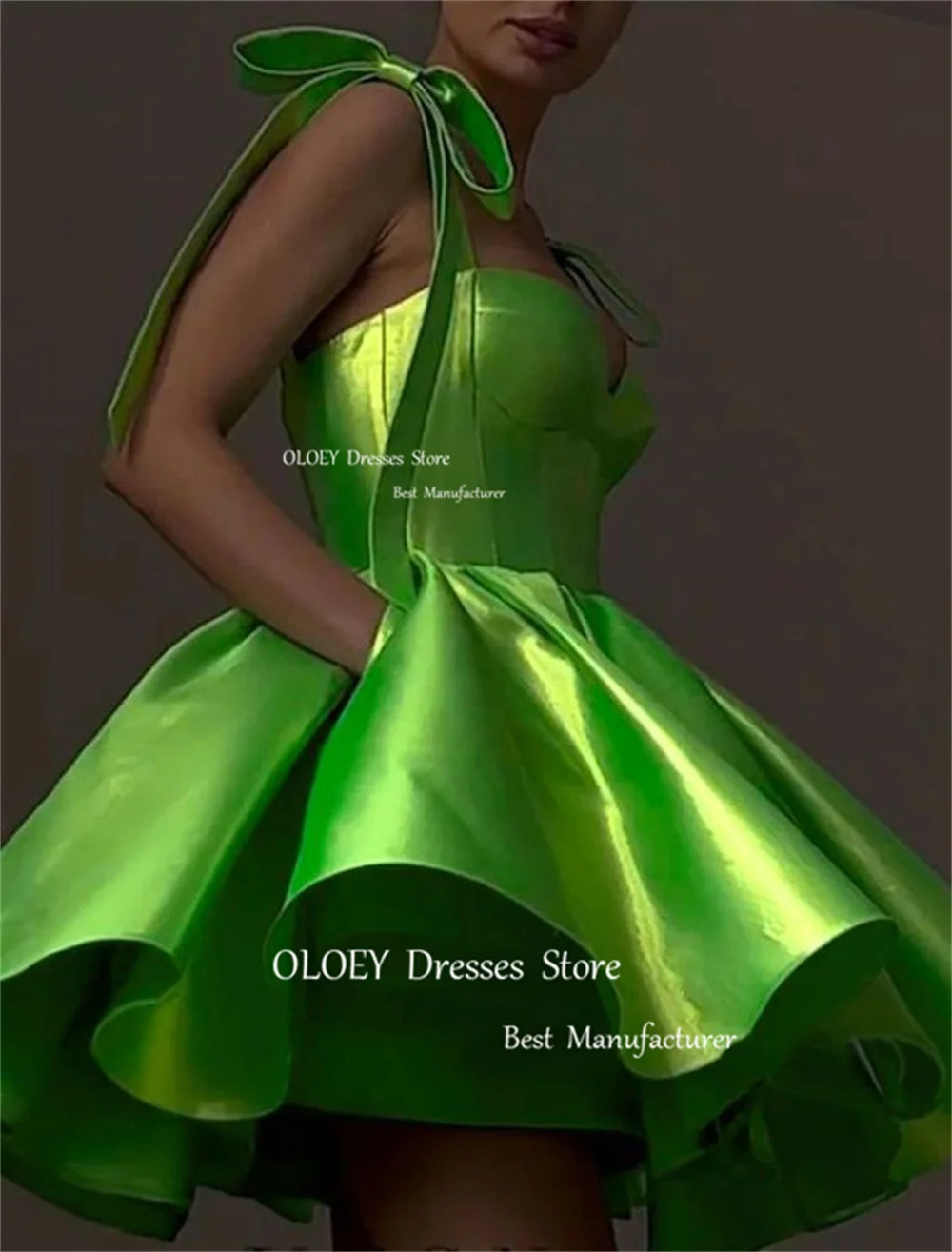 OLOEY Sexy Sweetheart Mini Ball Cocktail Dress Ribbon Bow Sleeve Folded Satin Evening Dress Customized Wedding Party Dress 250103