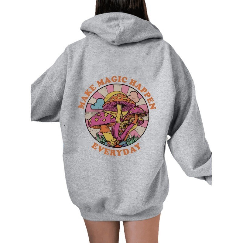 European Women's Velvet Sweatshirt With Plain Letter Kangaroo Pocket Drawstring Print Hoodie