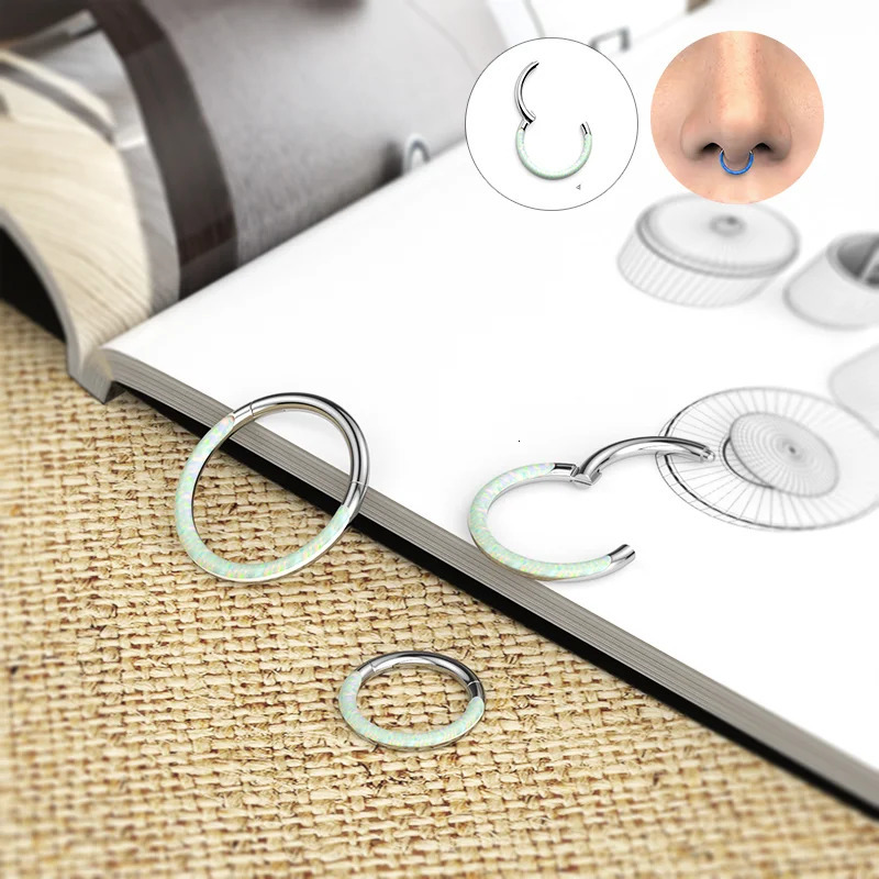 G23 Piercing Jewelry Front Opal Nose Rings Closed Ring Seamless Nose Ring Clicker Lip Ring For Women Cartilage Earring 250103