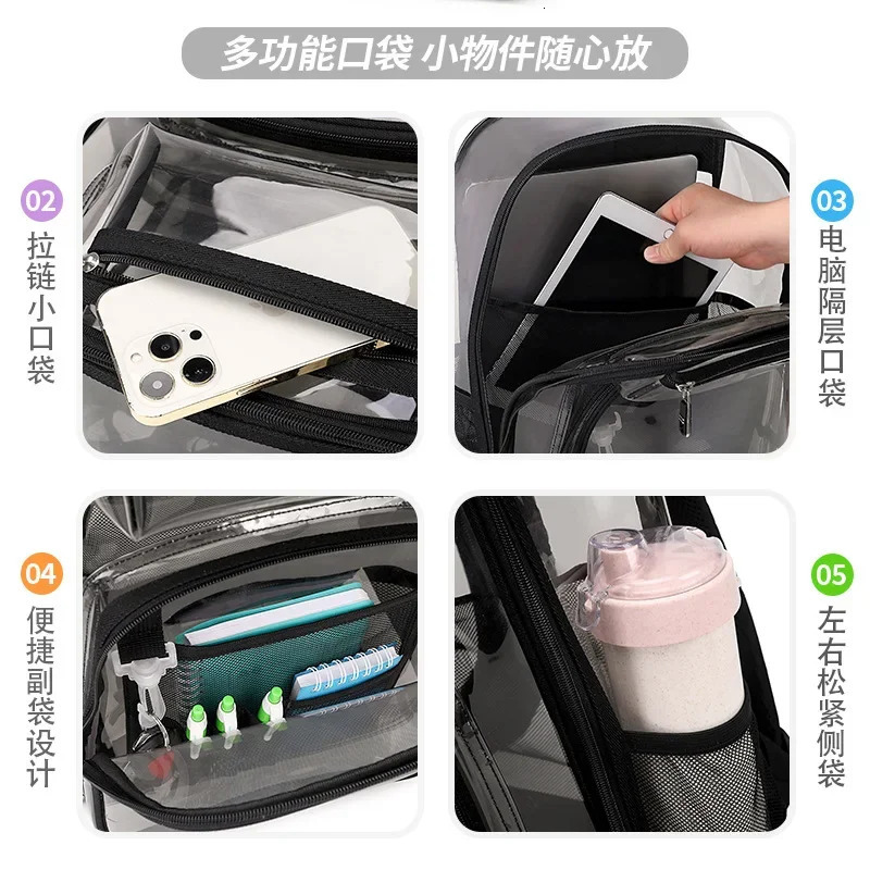 Fahion Transparent Backpack Large Capacity Students Schoolbag Thickened TPU Waterproof Beach Travel Backpacks Kawaii School Bag 250102