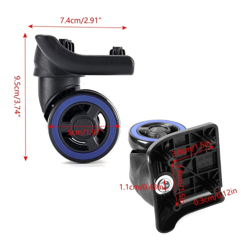 4pcs/Pack Heavy Duty Luggage Wheel Replacement Trolley Casters Double Row 360 Degree Swivel Suitcase Mute Wheels Black 250103