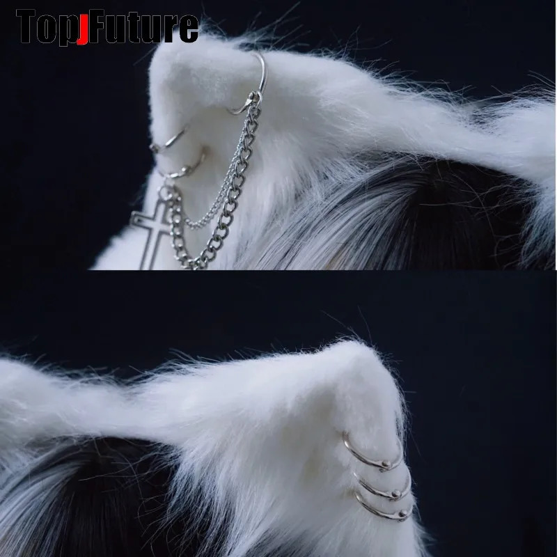 Harajuku Punk Girl Women Plush Cat Ear Bat Wing Warm Earmuffs Gothic Womens Lolita Warmer Muff Ear Cover Cross Fold Headband 250106