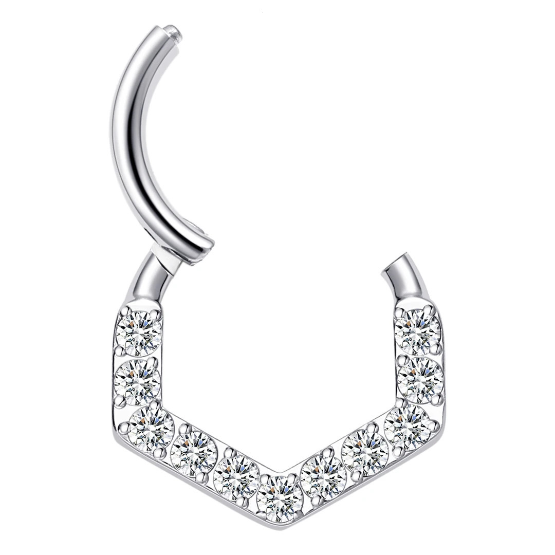 Fashion F136 Square Shape Zircon Paved Piercing Clicker Segment Septum Eternal Metal TA236 250103