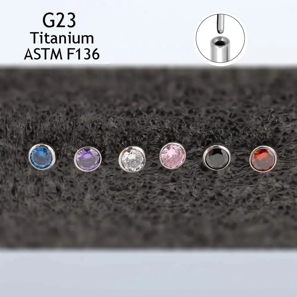 Wholesale F136 Earrings Threadless 5mm top Zircon Nose Piercing Push Pin Lip Studs Labret Nostril Rings Fashion Jewelry 250103