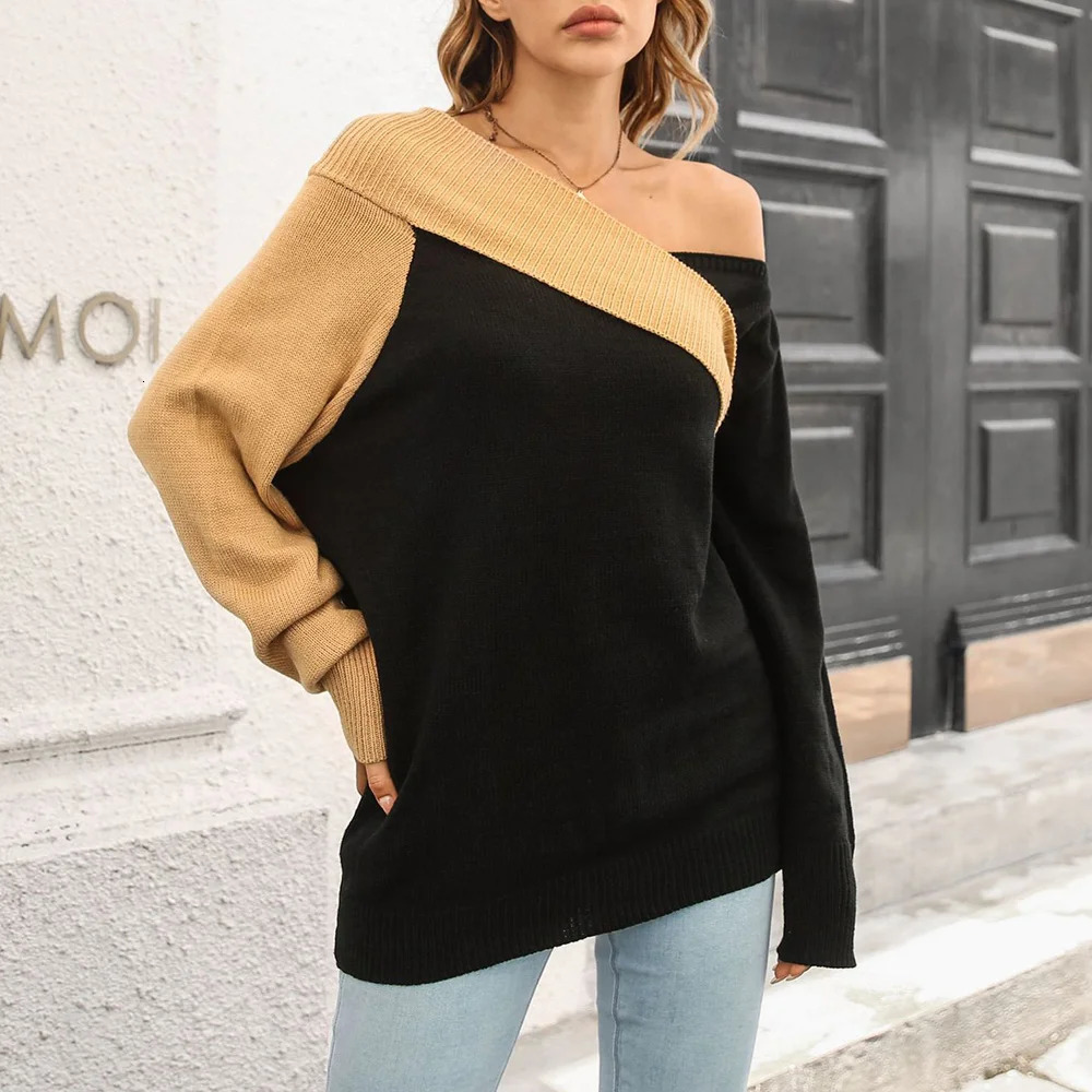 Mia Muse Womens Sweater Autumn Winter Fashion Fitting Slim Hollow Out Contrast Color Long Sleeve Off Shoulder Streetwear Sweat 250103