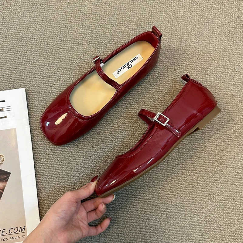 er Red Women Mary Jane Ballet Flats Fashion Ladies Casual Soft Sole Flats Spring Womens Comfort Shallow Ballerina Shoes 250106