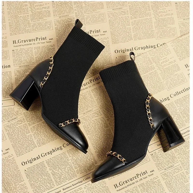 Slip on Square Toe Womens Boots Winter Solid Plush 204 Shoes for Women Warm Short Barrel Mid Heel Fashion Naked Boots 250106