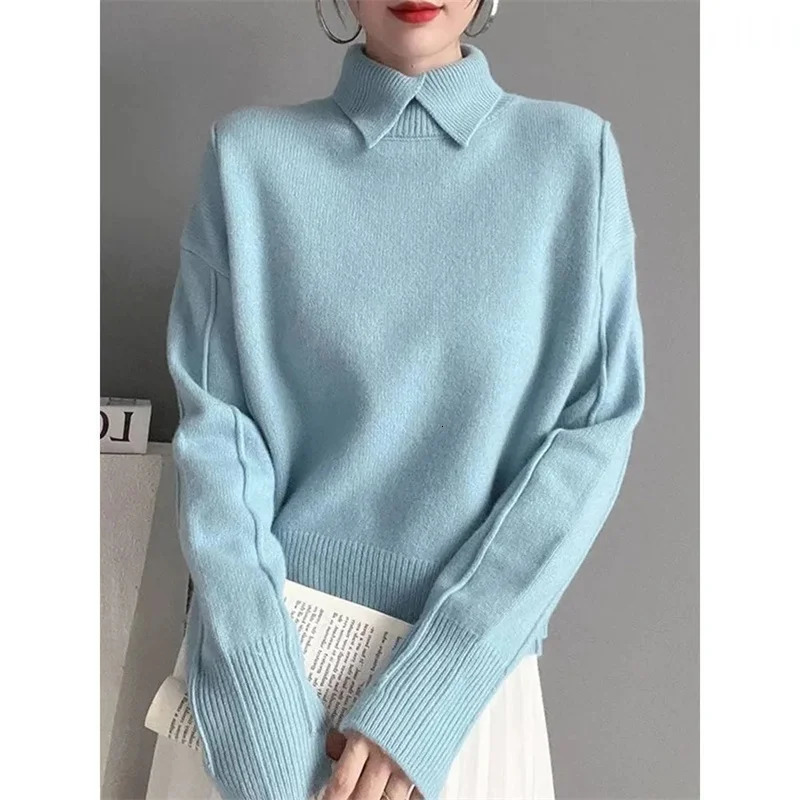 Autumn Long Sleeves Women Sweater European Station Loose Fitting Female Knitwear Solid Color Fashion Ladies Pullover Knitting 250103