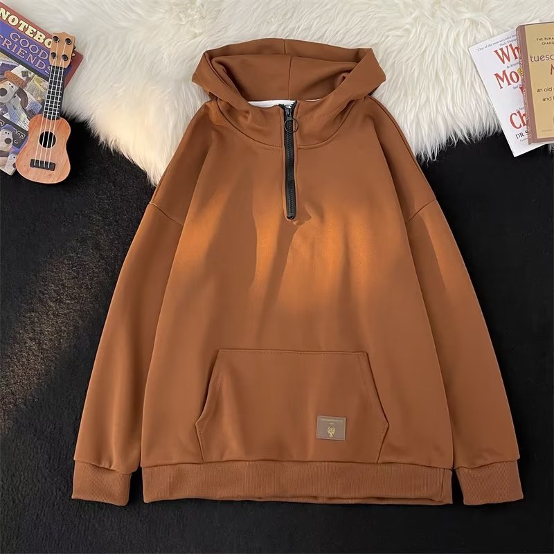 ZM01054 Autumn thin half-zip long-sleeved sweatshirt men's hooded loose large size jacket