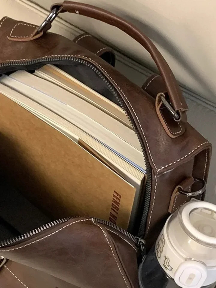 Womens Fashion Backpack Korean Style Retro Solid Color Shoulder Bags Multifunction Handbags Leisure College Students Schoolbags 250102