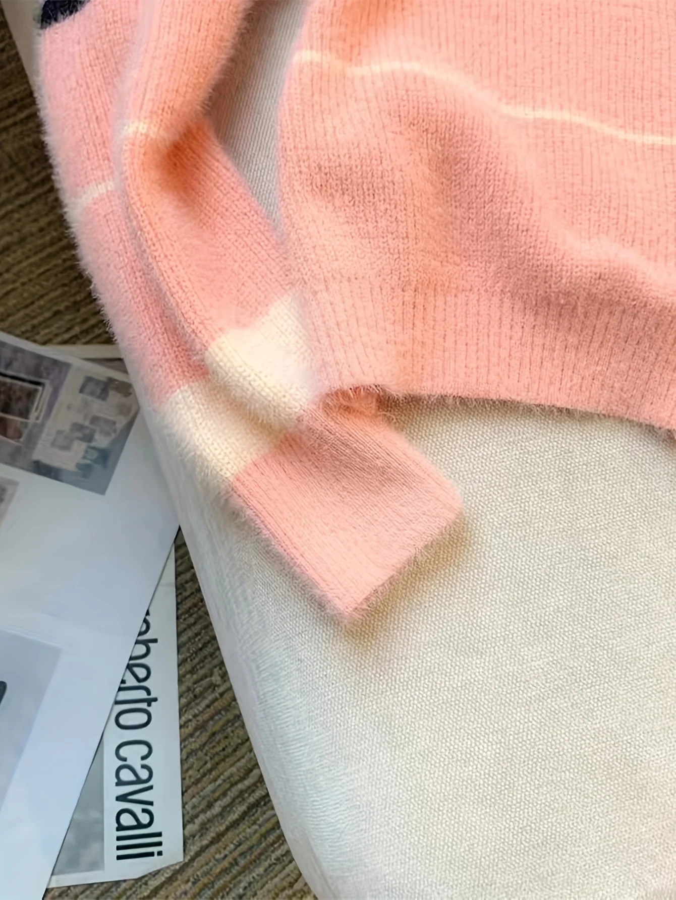 Winter Color Block Crew Neck Pullover SweaterCrop Top Casual Long Sleeve Drop Shoulder Sweater Womens Clothing 250103