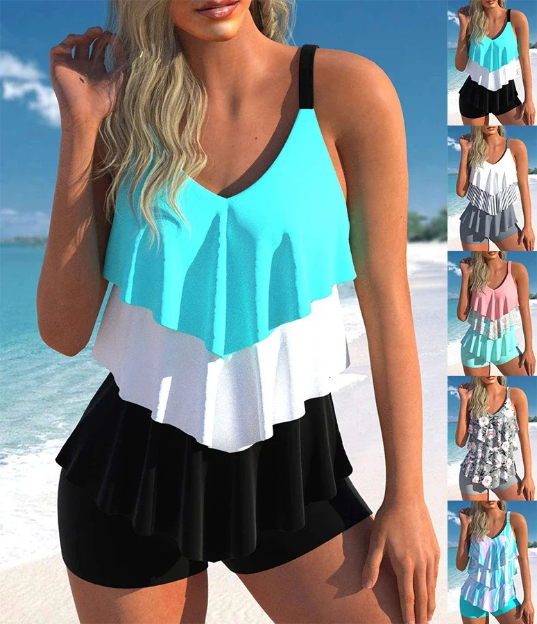 Summer Triple Ruffle Sexy Swimsuit Bikini Beachwear Ladies Low Waisted Womens Swimwear Swim Trunks S6XL 250103